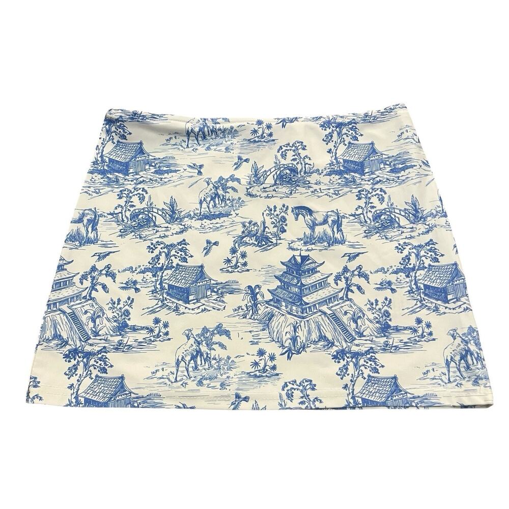 Edikted Toile De Jouy Micro Mini Skirt Small Vacation Casual Beach White Blue
